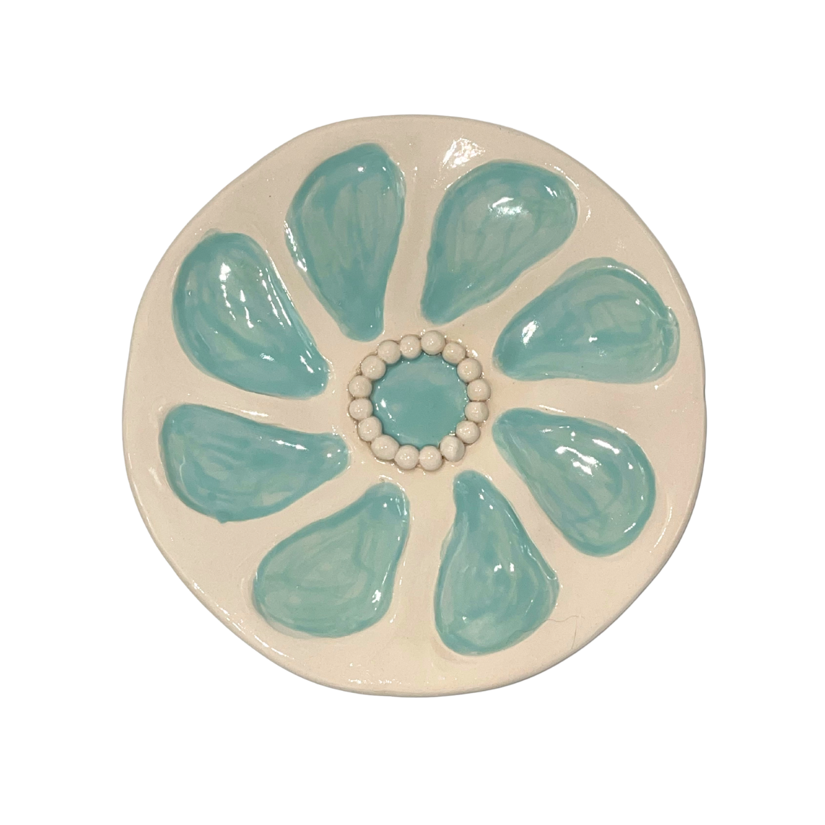 Hand-Painted Oyster Plate, Mint Beaded