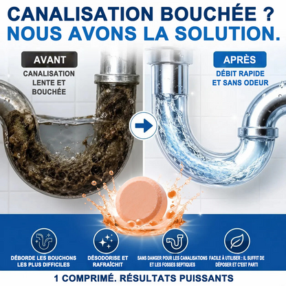💥 Pastilles nettoyantes moussantes pour canalisations — Oxygène actif | Élimine les nuisibles des canalisations | Sans javel, sans soude caustique, sans danger pour les tuyaux
