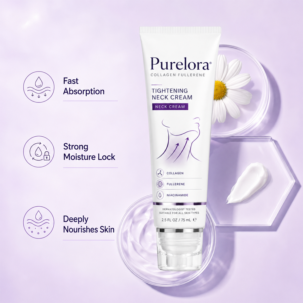 🎉 Purelora® Instant Neck Lifting Cream — 🍀 Enriched with Retinol and Hyaluronic Acid | Helps firm neck skin, reduce wrinkles, and improve the appearance of a double chin.