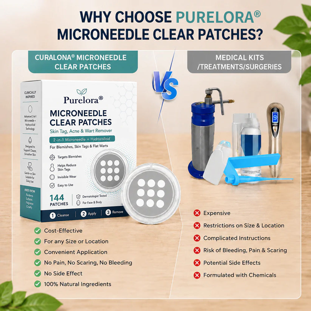 🏥𝐏𝐮𝐫𝐞𝐥𝐨𝐫𝐚®2-in-1 Microneedle & Hydrocolloid Patch🍀| Removes Raised Moles, Acne, Flat Warts & Skin Tags | Helps Improve Wrinkles, Scars & Blemishes | Invisible Patches for Face & Body