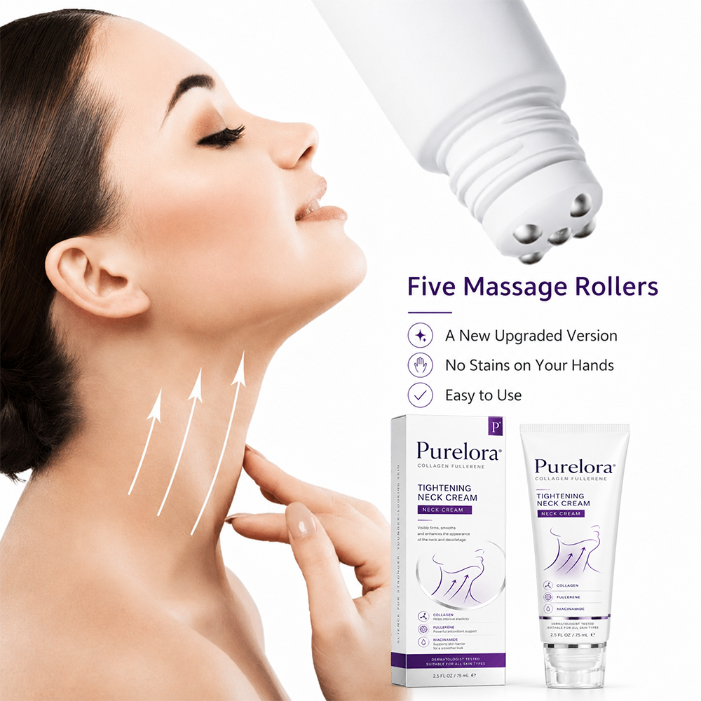 🎉 Purelora® Instant Neck Lifting Cream — 🍀 Enriched with Retinol and Hyaluronic Acid | Helps firm neck skin, reduce wrinkles, and improve the appearance of a double chin.