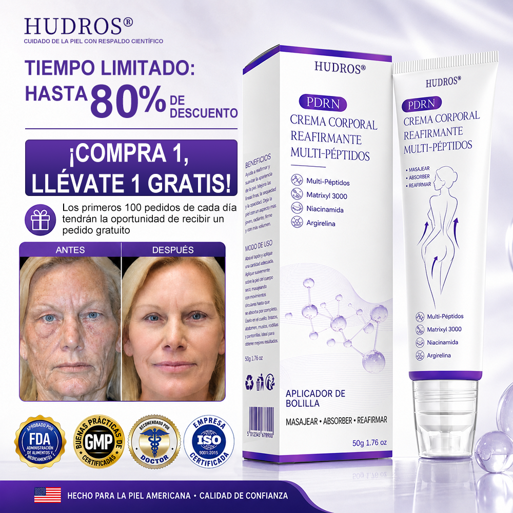 Funcionario de la FDA recomienda Hudros® PDRN: crema corporal con rodillo para antienvejecimiento, hidratación, reafirmación, lifting y reparación de la piel.También ayuda a mejorar manchas oscuras, acné, verrugas, lunares y síntomas de psoriasis.