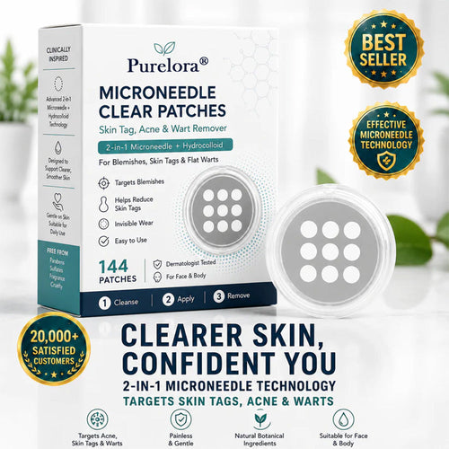 🏥𝐏𝐮𝐫𝐞𝐥𝐨𝐫𝐚®2-in-1 Microneedle & Hydrocolloid Patch🍀| Removes Raised Moles, Acne, Flat Warts & Skin Tags | Helps Improve Wrinkles, Scars & Blemishes | Invisible Patches for Face & Body