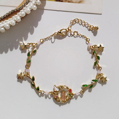 Japan Korea Star Moon Bracelet For Women Fashion Crystal Pearl Chain Jewelry